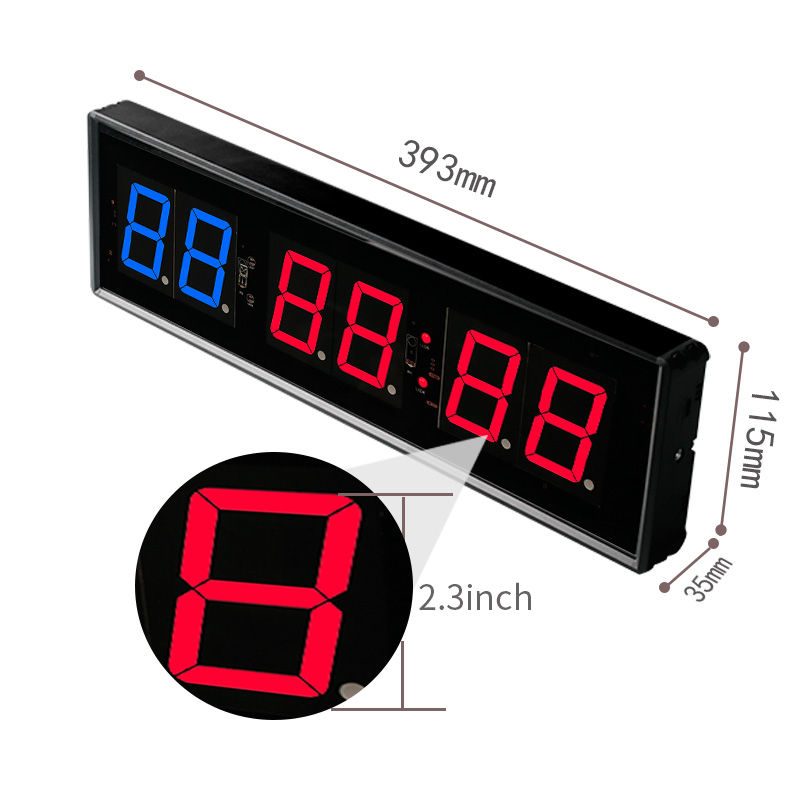 JX 2.3-Inch Wall Gym Timer dimension view showing 2.3-inch LED digits